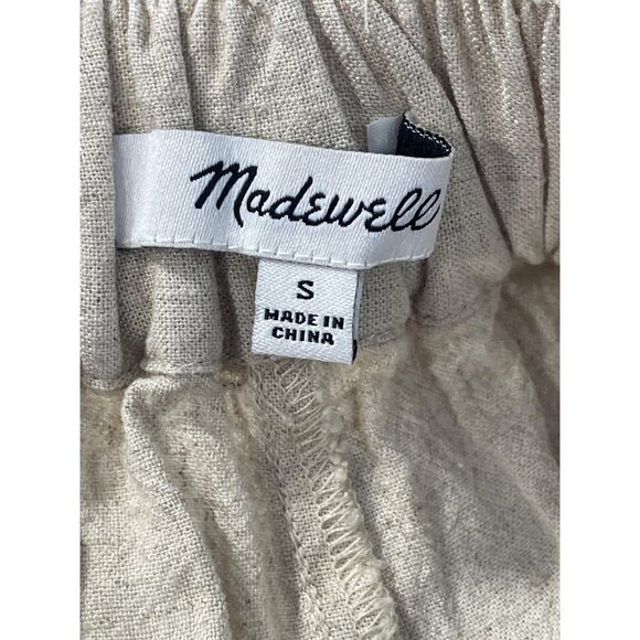 Madewell Pant Small Pull On Elastic Waist Linen Blend Wide Leg Beige Tan Coastal - Picture 6 of 9